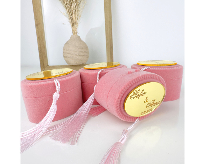 Cadeau invité contenant à dragées velours rose