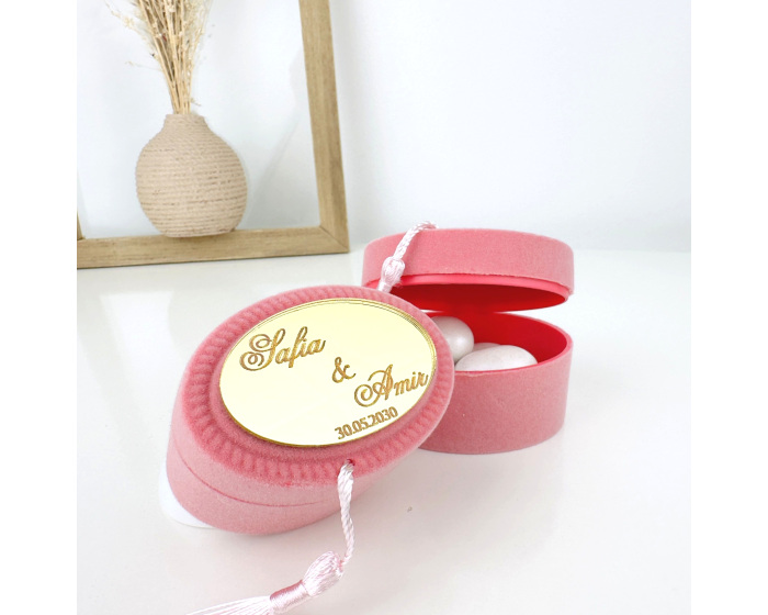 Cadeau invité contenant à dragées velours rose