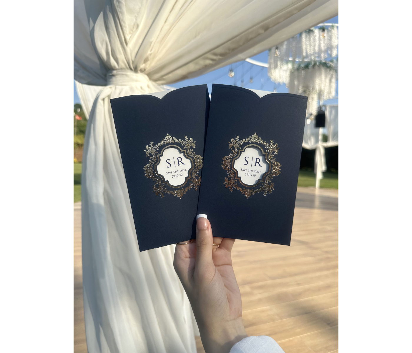 carte d'invitation bleu mariage