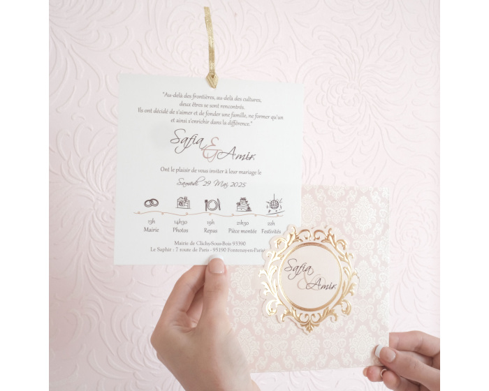 Carte d'invitation mariage rose