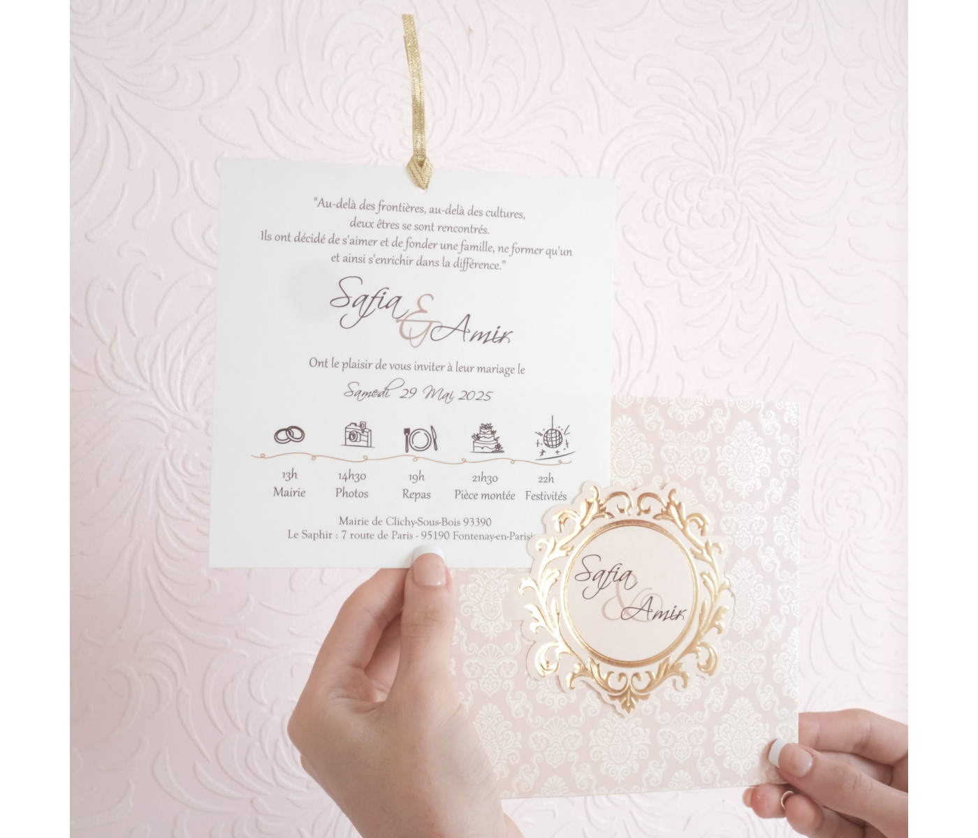 Carte d'invitation mariage rose