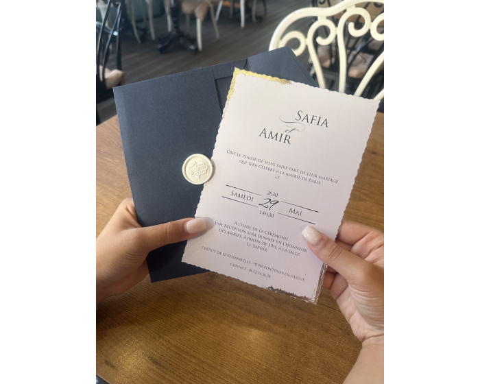 carte invitation mariage bleu avec enveloppe