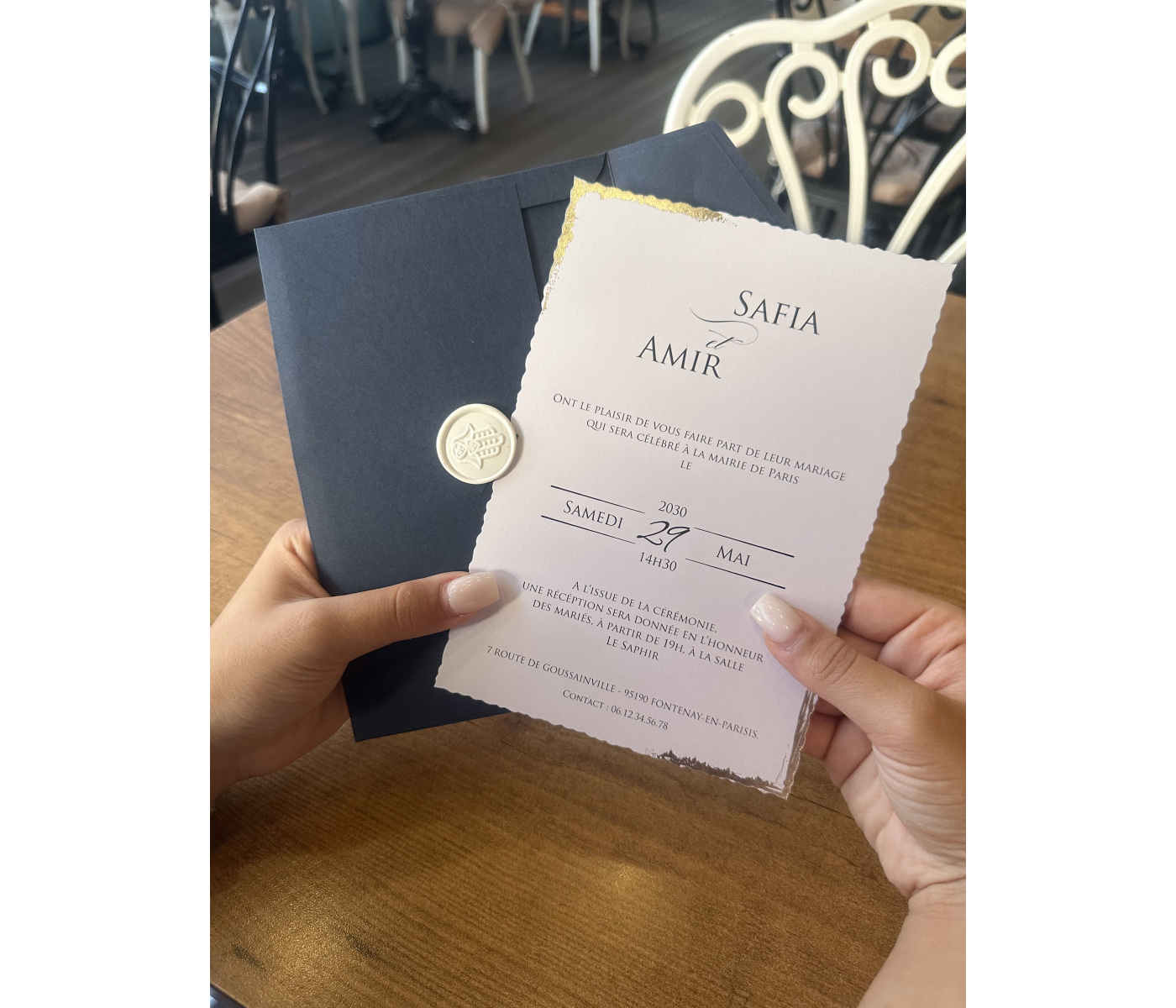 carte invitation mariage bleu avec enveloppe