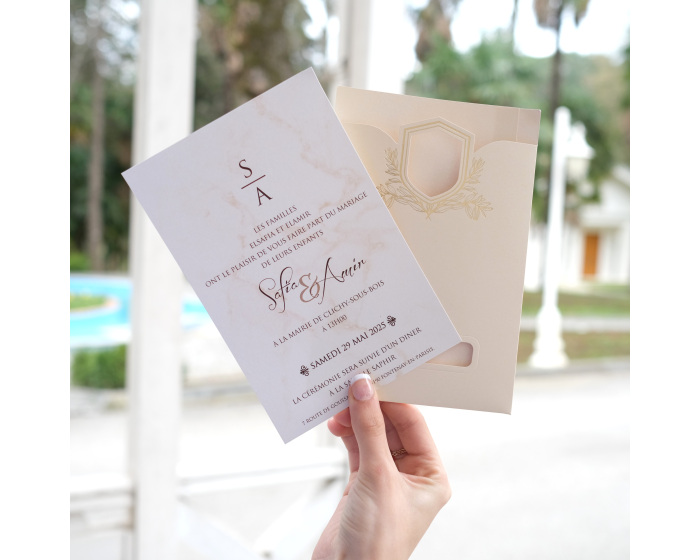 carte invitation mariage beige