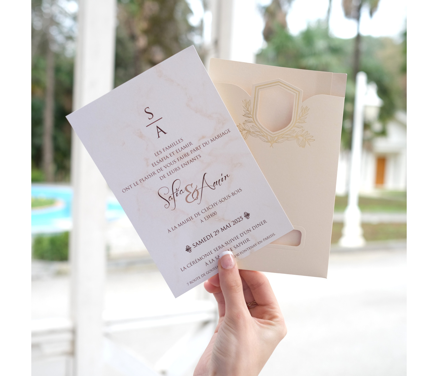carte invitation mariage beige