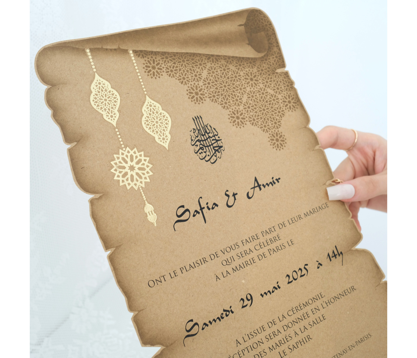 Carte invitation mariage parchemin