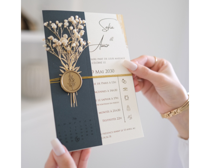 Carte d'invitation mariage verte