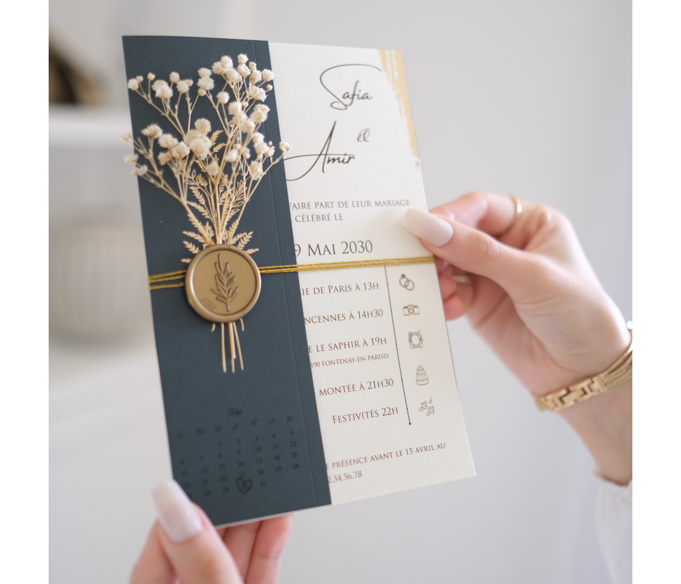Carte d'invitation mariage verte