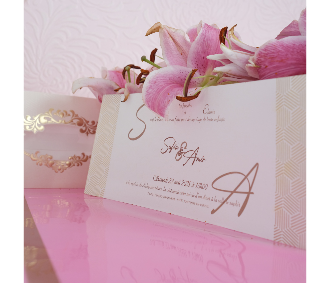 Faire Part Rectangle Rose