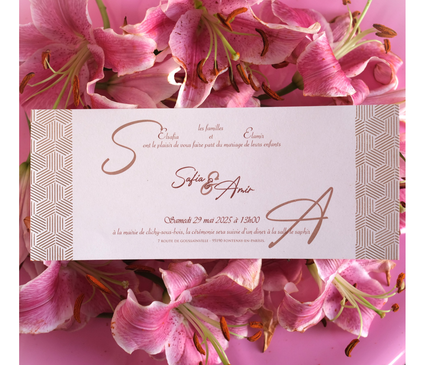 Carte invitation mariage rose