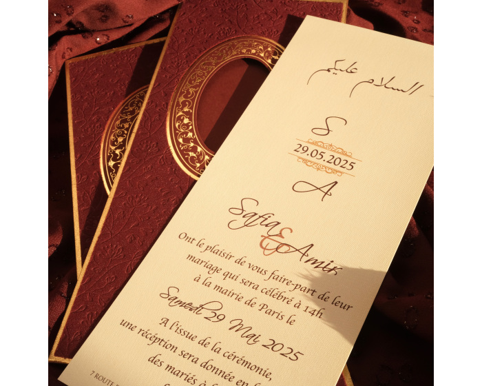 carte d'invitation mariage velours rouge