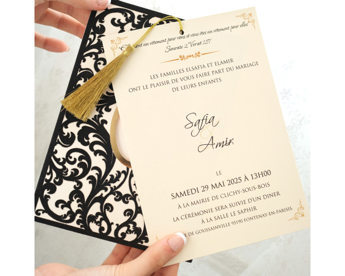 Carte invitation mariage noire