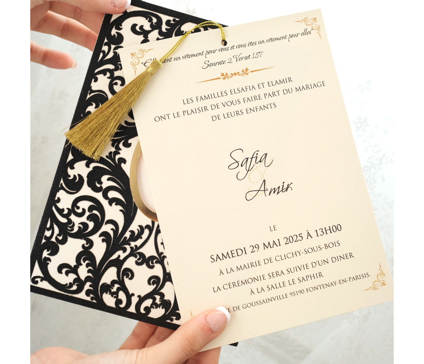 Carte invitation mariage noire