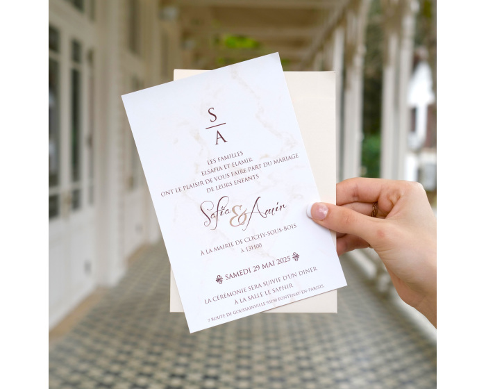 carte invitation mariage beige