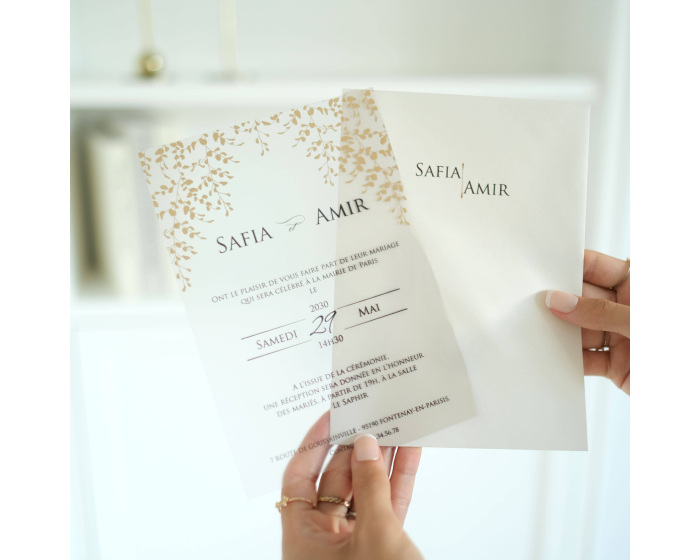 Carte invitation mariage dorée
