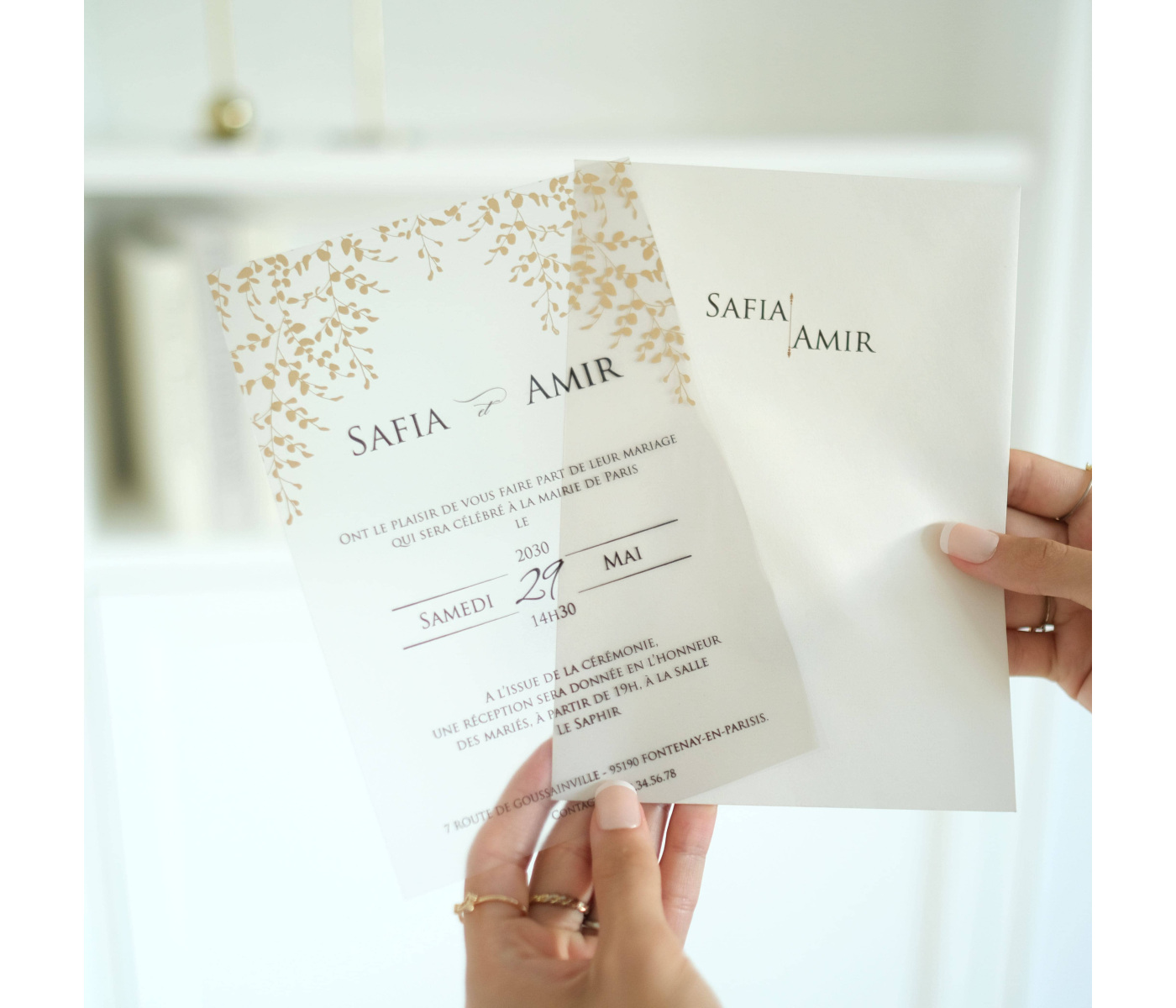 Carte invitation mariage dorée