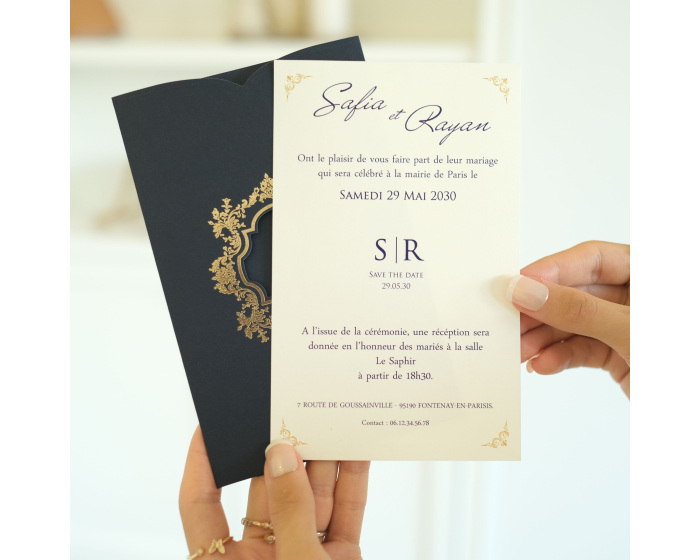 Carte d'invitation mariage bleu