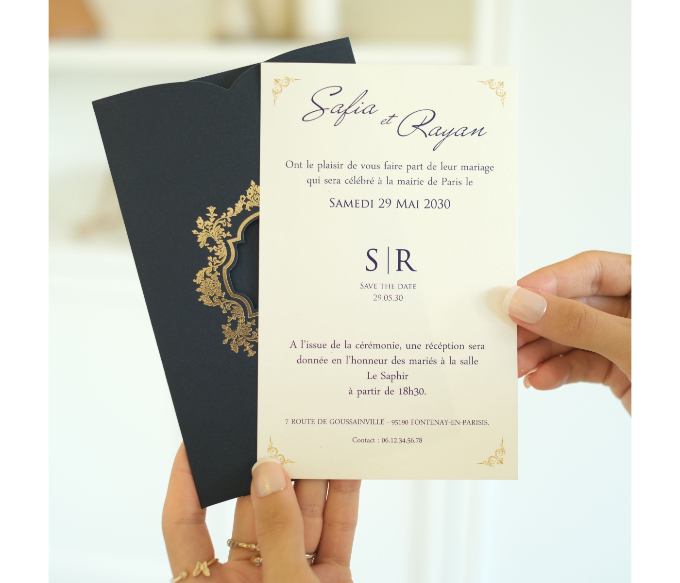 Carte d'invitation mariage bleu