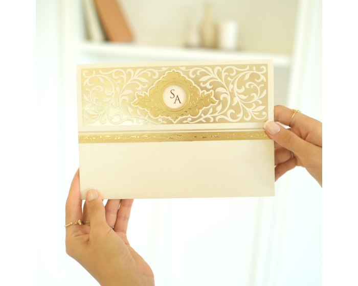 Faire part mariage cadre doré