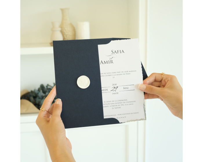 Carte invitation mariage bleue