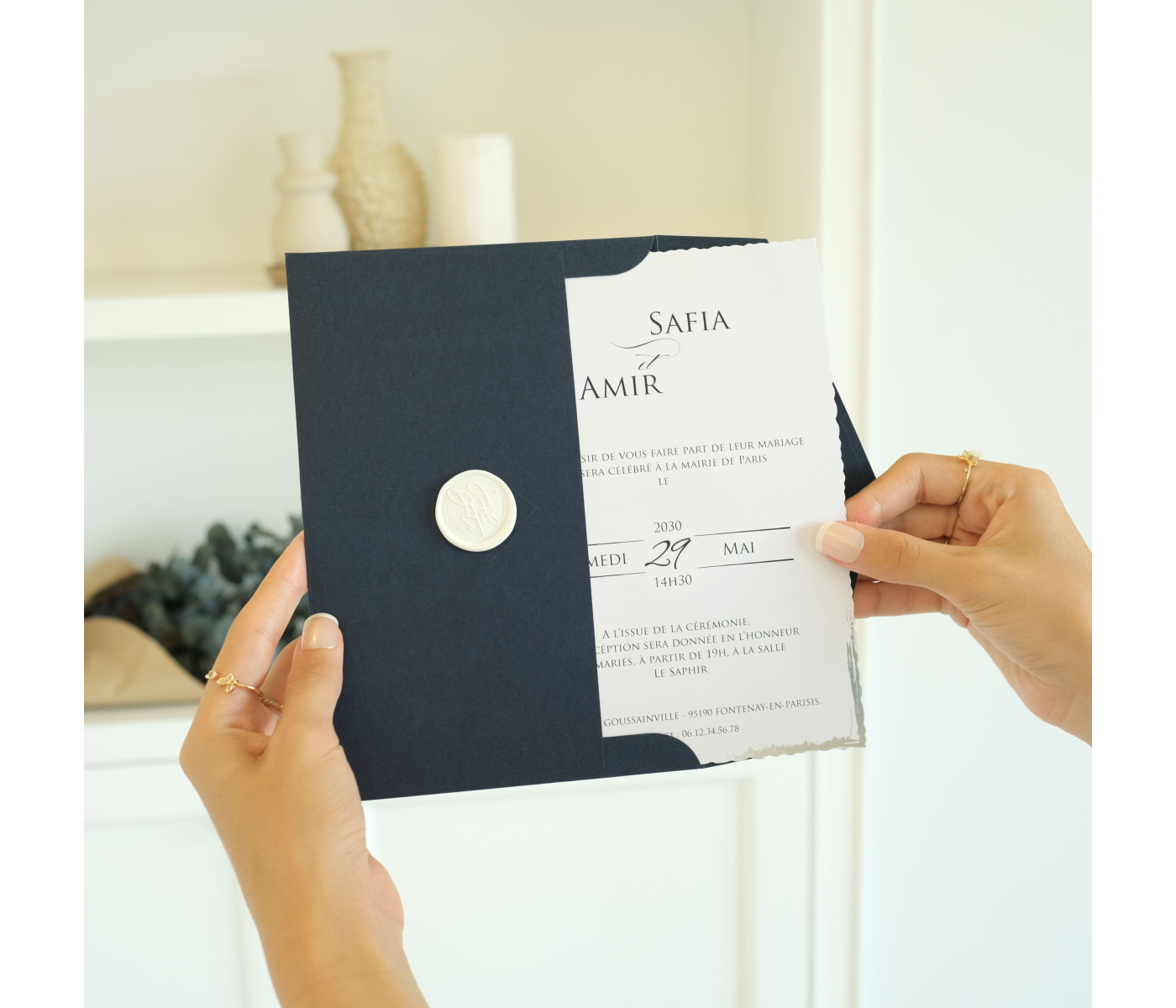 Carte invitation mariage bleue