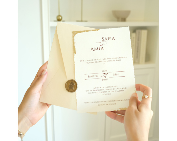 Carte invitation mariage beige