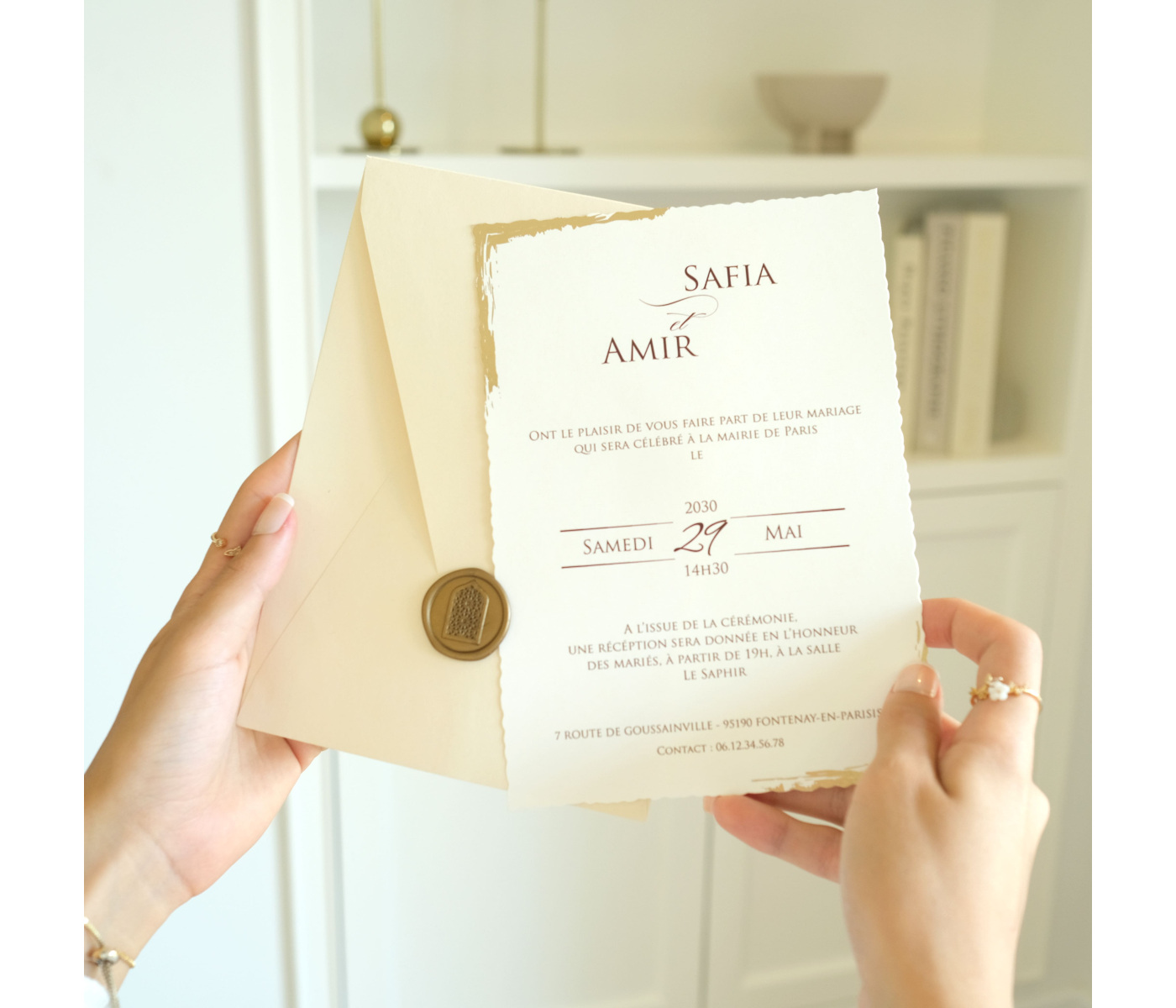 Carte invitation mariage beige