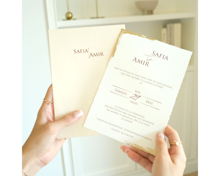 faire part mariage beige