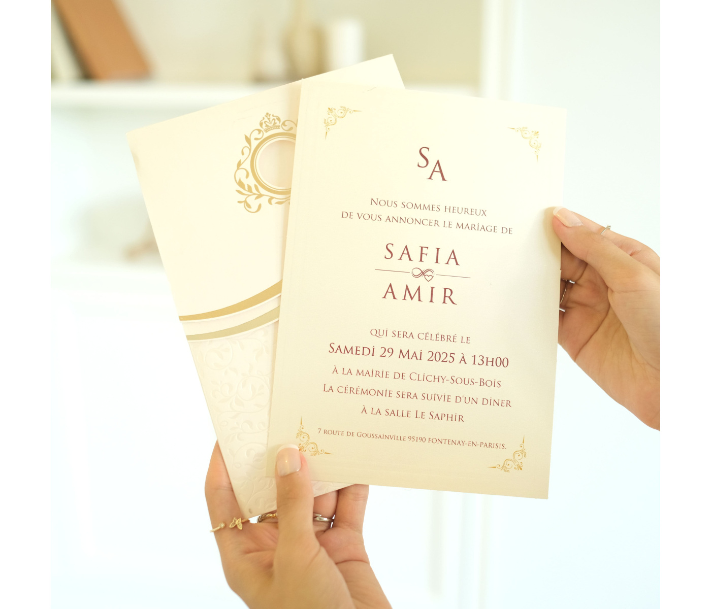 Carte invitation mariage beige