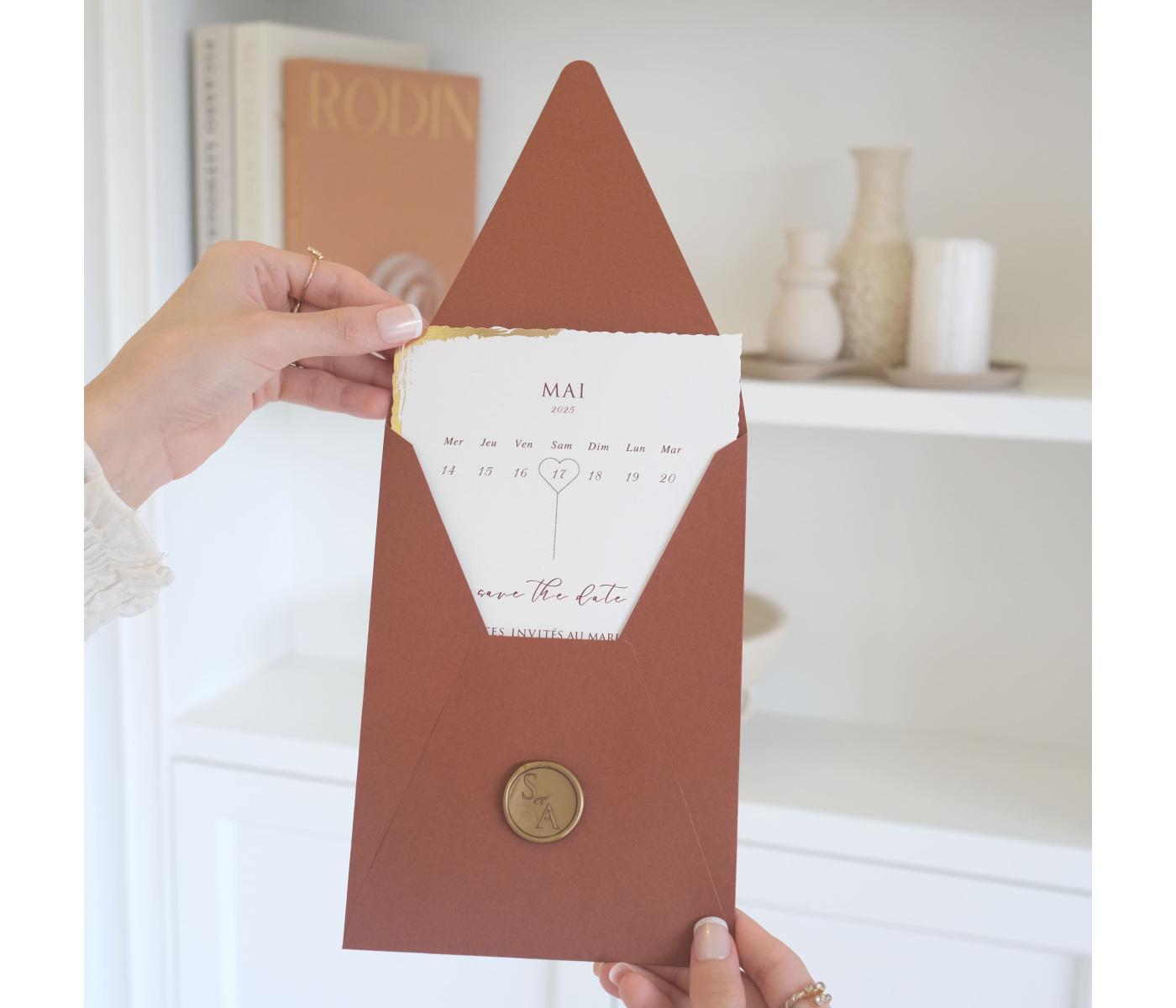 Carte d'invitation mariage terracotta