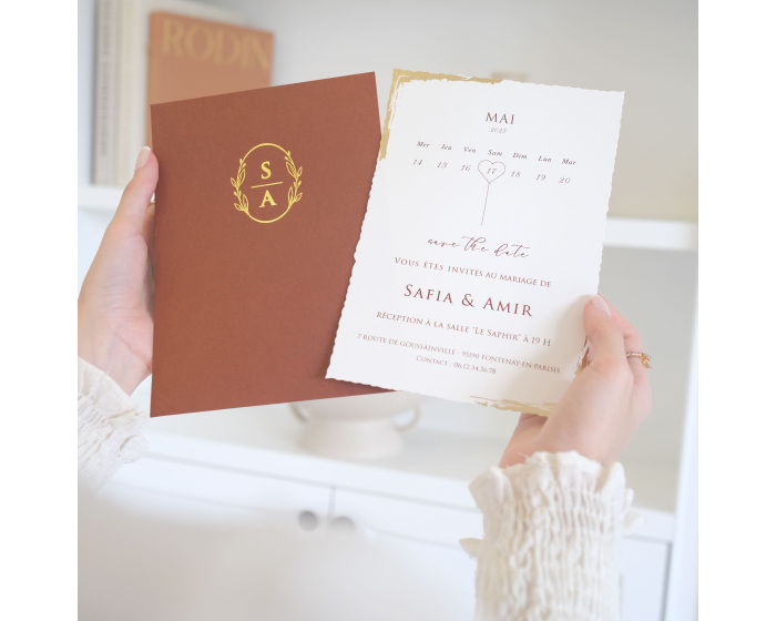 Faire part mariage terracotta