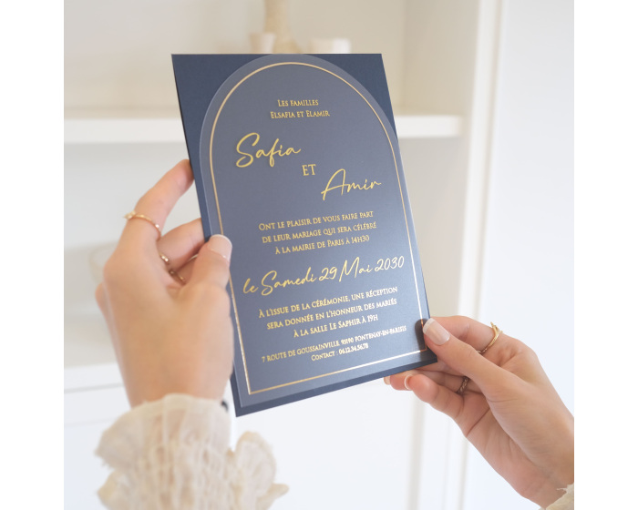 Carte d'invitation mariage bleue