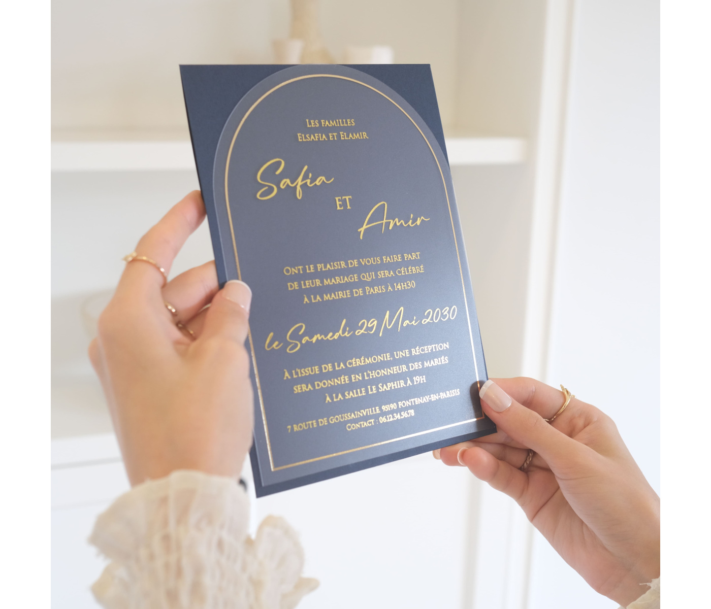 Carte d'invitation mariage bleue