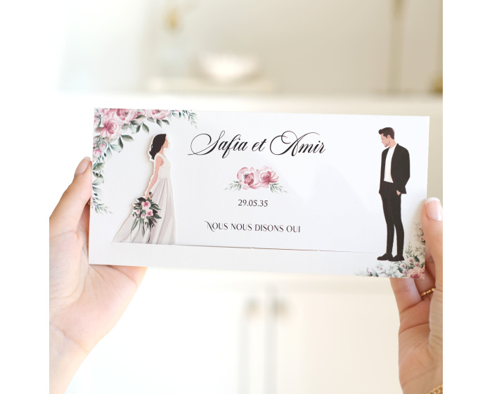 Faire-part mariage interactif coulissant avec mariee et marie
