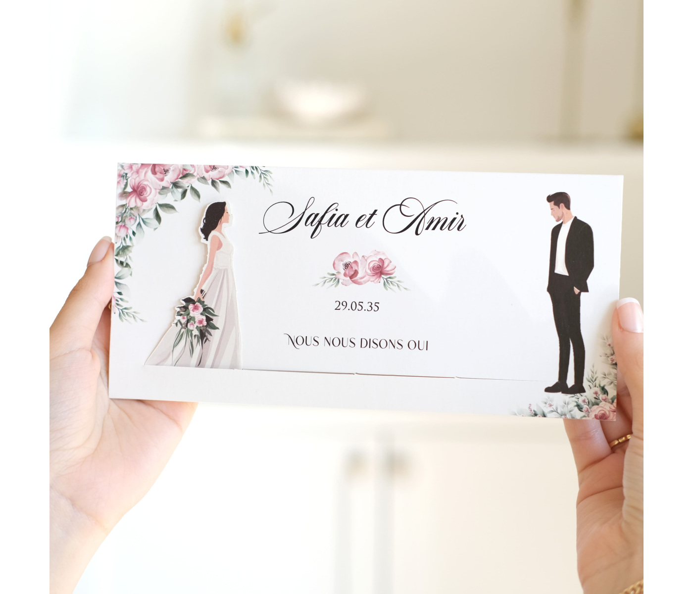 Faire-part mariage interactif coulissant avec mariee et marie