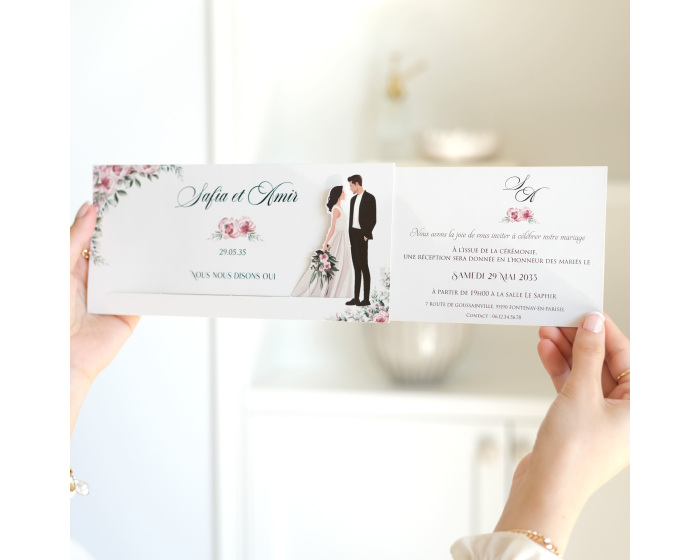 Carte d'invitation de mariage coulissant originale