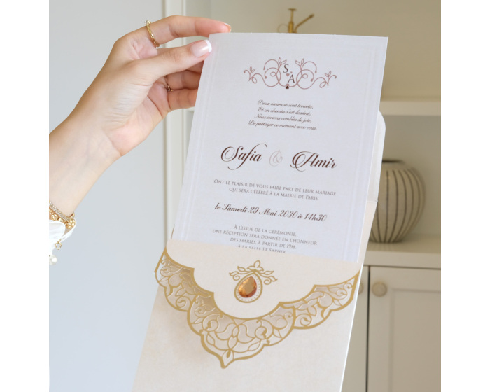 Faire part mariage avec pierre précieuse