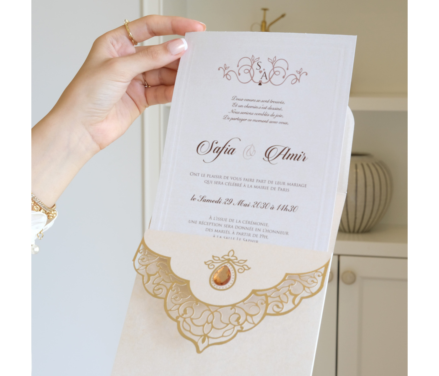 Faire part mariage avec pierre précieuse
