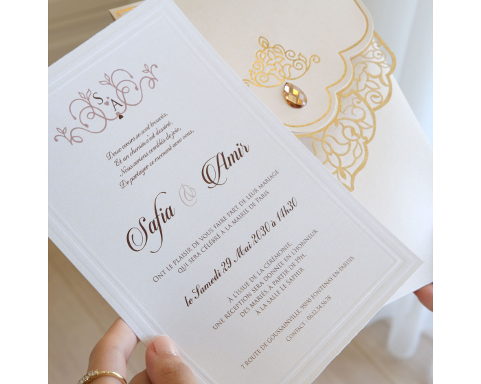 Carte d'invitation mariage diamant et perle