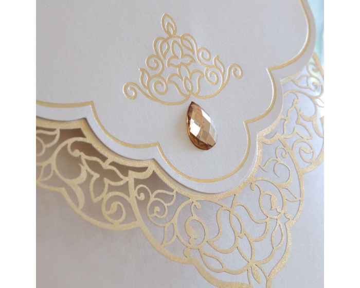 Faire-part mariage prestige decoupe laser doree avec arabesques