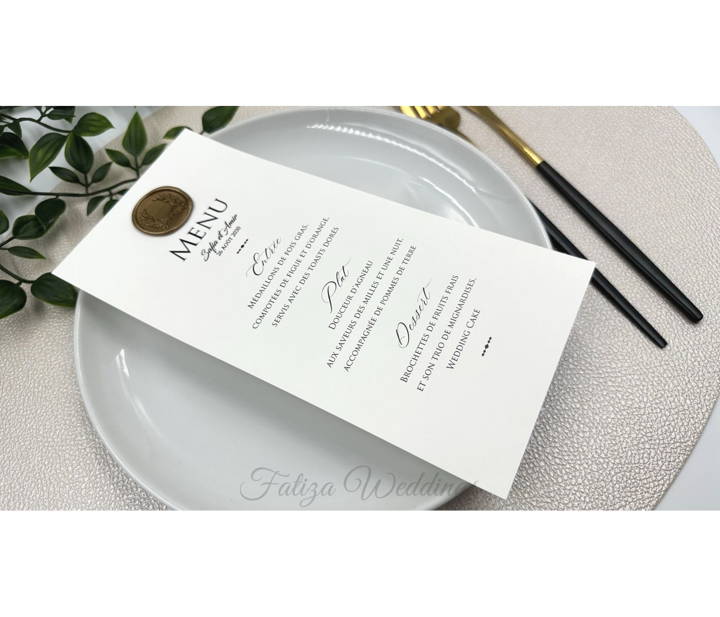 Echantillon Carte Menu Mariage Cire 2