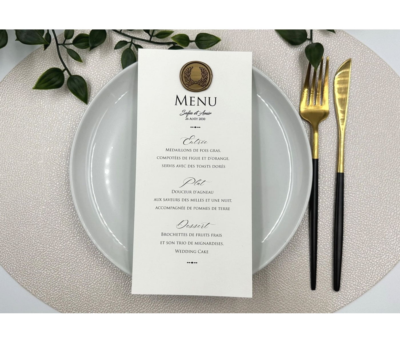 Echantillon Carte Menu Mariage Cire 1