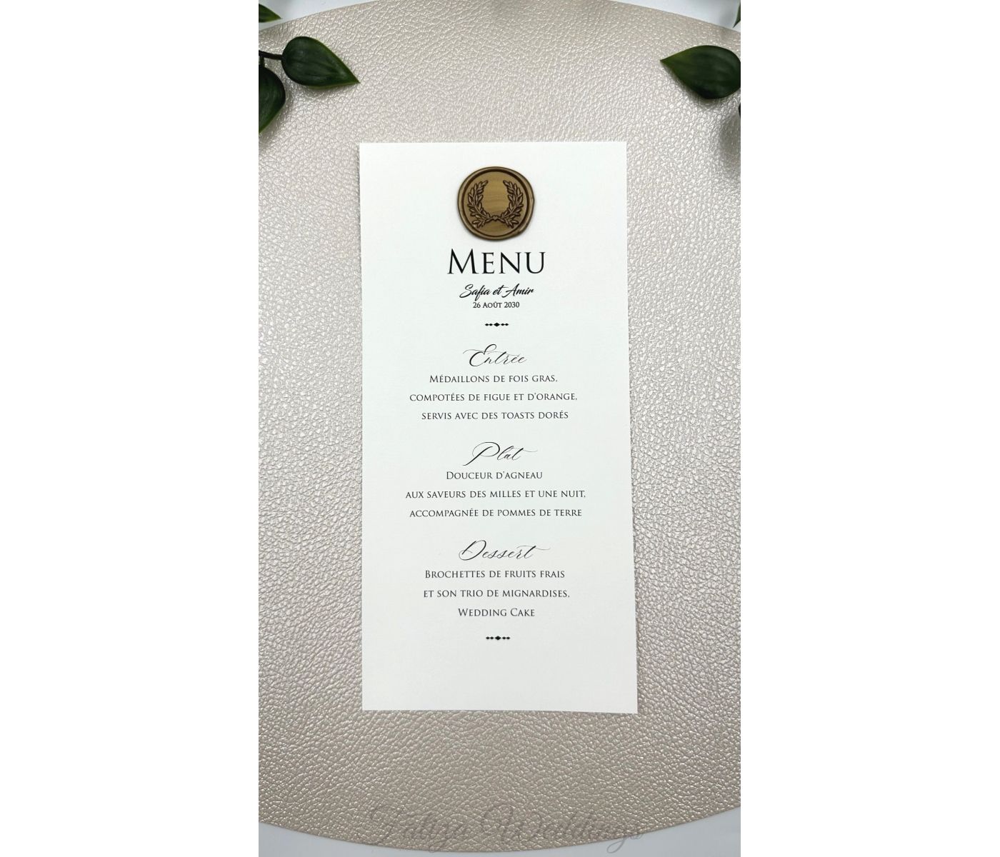 Echantillon Carte Menu Mariage Cire 3